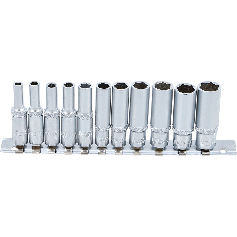 Deep hex socket set, 6.3mm (1/4") drive, 4–13mm, 11pcs Deep hex socket set, 6.3mm (1/4") drive, 4–13mm, 11pcs