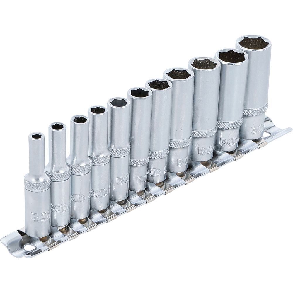 Deep hex socket set, 6.3mm (1/4") drive, 4–13mm, 11pcs Deep hex socket set, 6.3mm (1/4") drive, 4–13mm, 11pcs