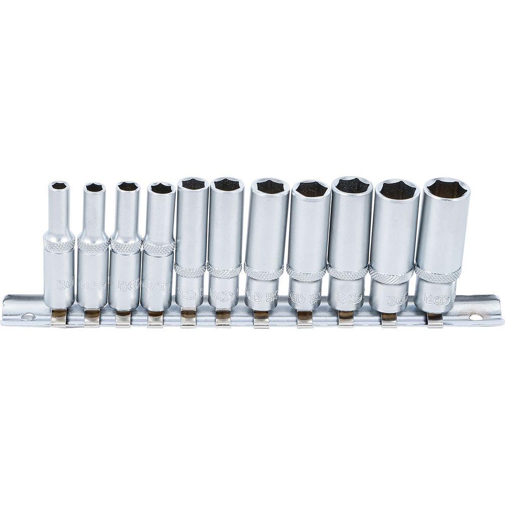 Deep hex socket set, 6.3mm (1/4") drive, inch sizes, 11pcs Deep hex socket set, 6.3mm (1/4") drive, inch sizes, 11pcs