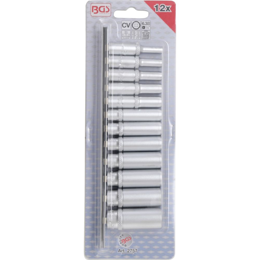 Deep 12-point socket set, 6.3mm (1/4") drive, inch sizes, 12pcs Deep 12-point socket set, 6.3mm (1/4") drive, inch sizes, 12pcs