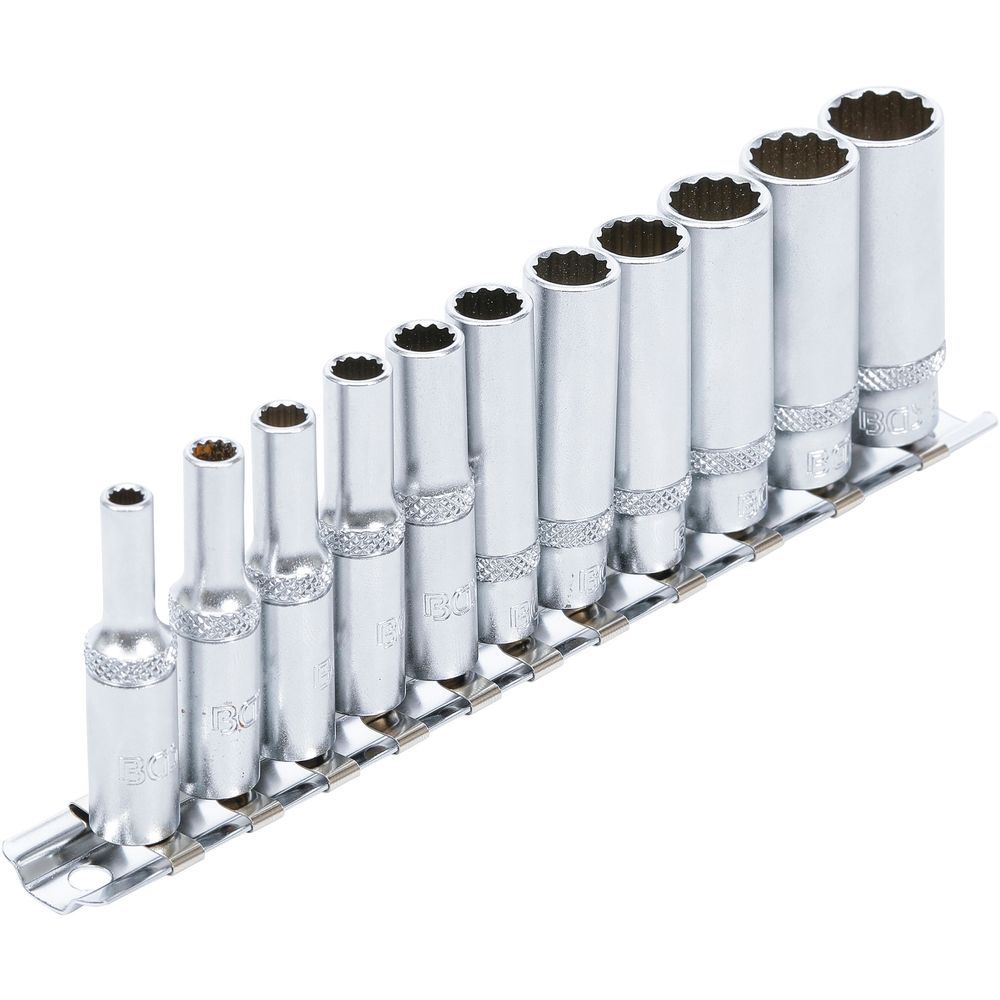 Tiefes 12-kant Steckschlüssel-Set, 1/4" Antrieb (4–13mm), 11-tlg. Tiefes 12-kant Steckschlüssel-Set, 1/4" Antrieb (4–13mm), 11-tlg.