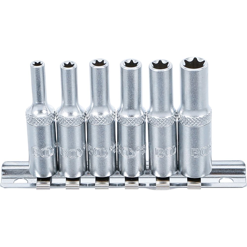 Steckschlüsselsatz, E-Profil, lang, 6.3mm (1/4") Antrieb, E4-E10, 6-tlg. Steckschlüsselsatz, E-Profil, lang, 6.3mm (1/4") Antrieb, E4-E10, 6-tlg.