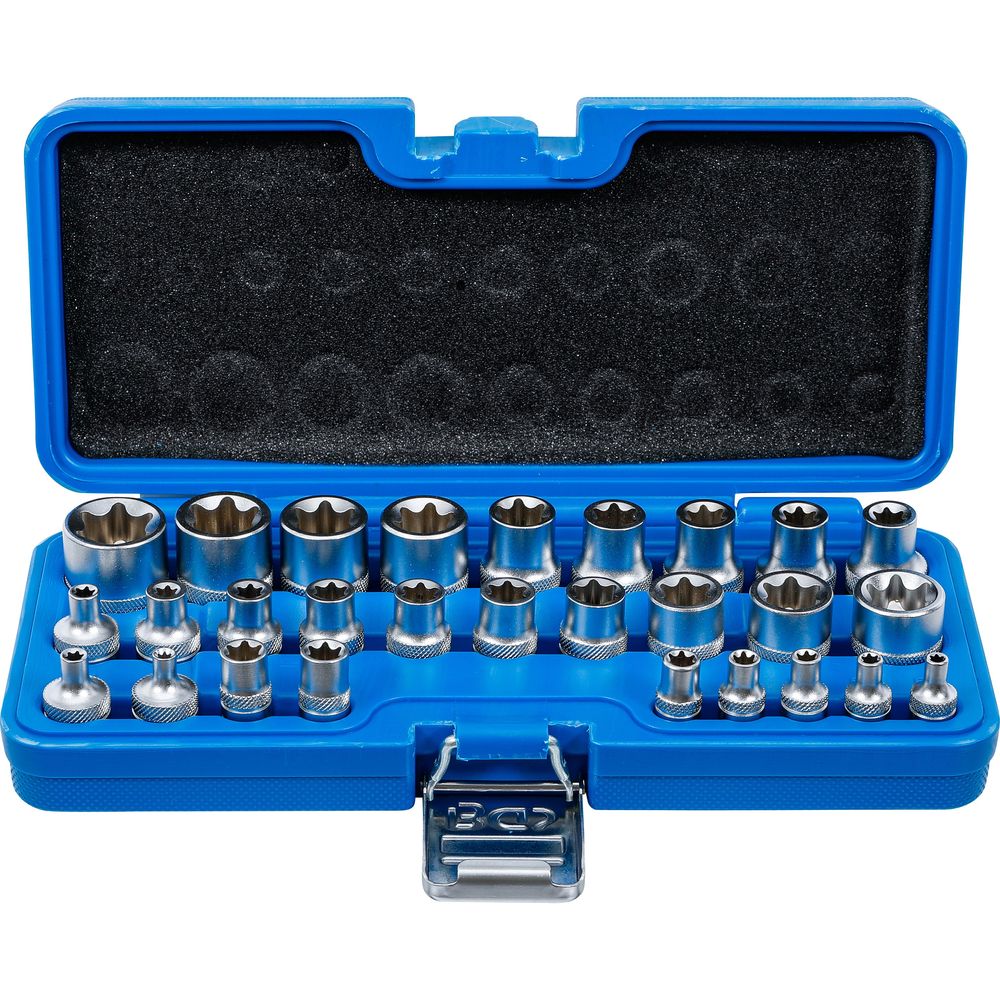 Steckschlüsselsatz E-Profil 6.3mm (1/4") / 12.5mm (1/2") Antrieb E4-E24 28-tlg. Steckschlüsselsatz E-Profil 6.3mm (1/4") / 12.5mm (1/2") Antrieb E4-E24 28-tlg.