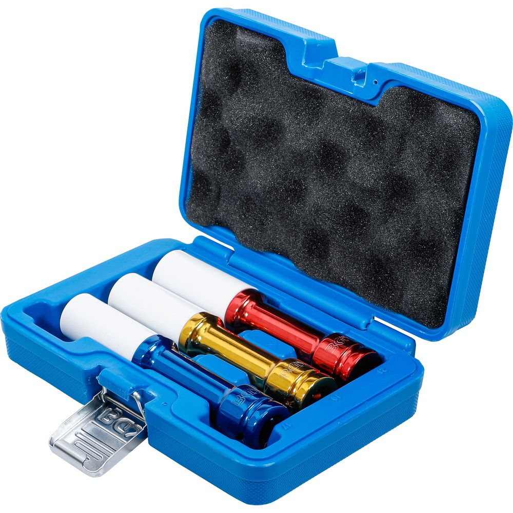 Protective impact socket set 12.5mm (1/2") drive 150mm deep 17/19/21mm, 3pcs Protective impact socket set 12.5mm (1/2") drive 150mm deep 17/19/21mm, 3pcs