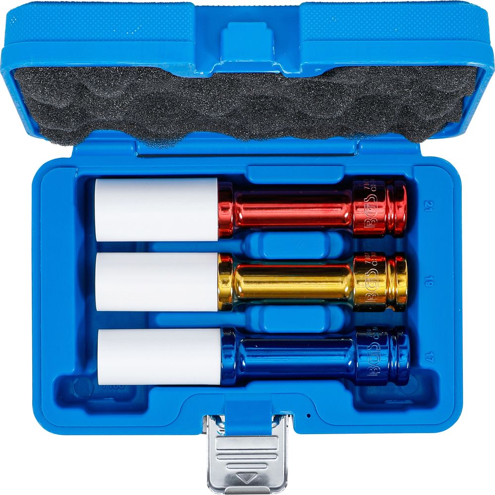 Protective impact socket set 12.5mm (1/2") drive 150mm deep 17/19/21mm, 3pcs Protective impact socket set 12.5mm (1/2") drive 150mm deep 17/19/21mm, 3pcs