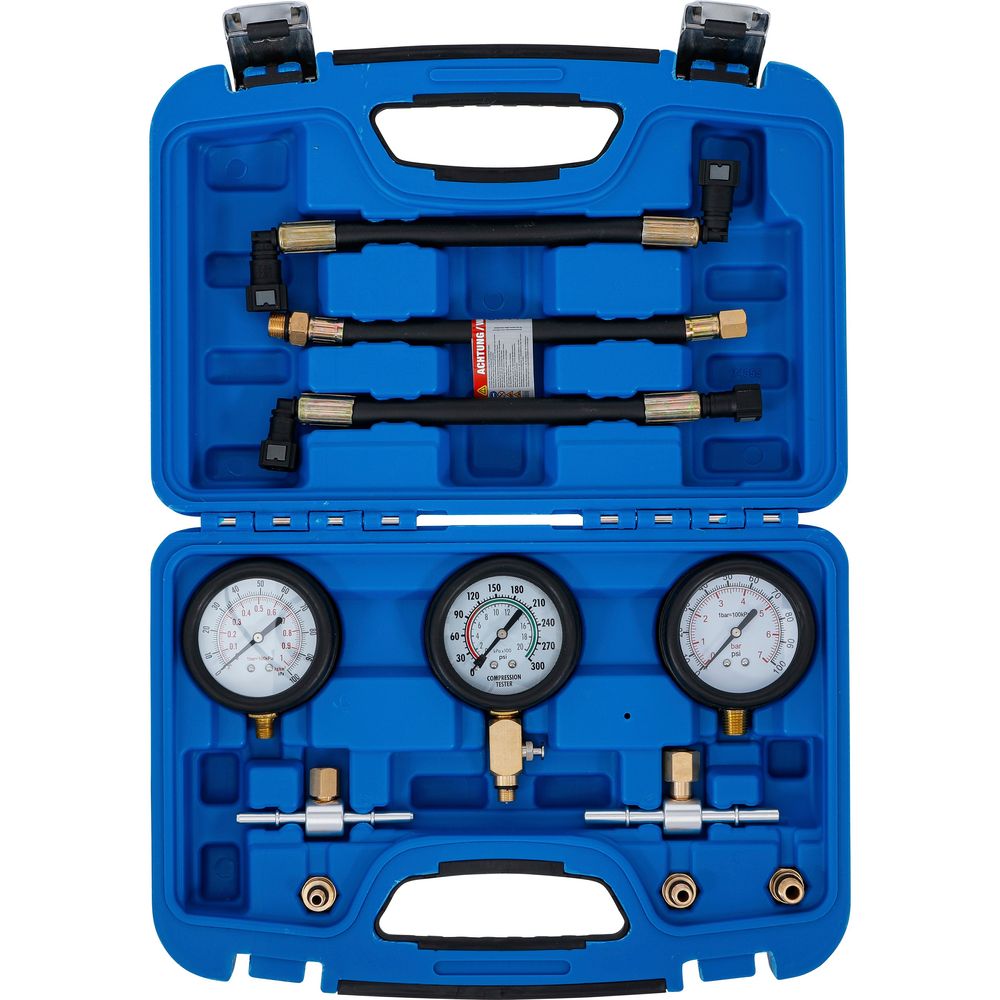Kraftstoff- und Kompressionsdruck-Prüfset für Motorräder, 11-tlg. Kraftstoff- und Kompressionsdruck-Prüfset für Motorräder, 11-tlg.