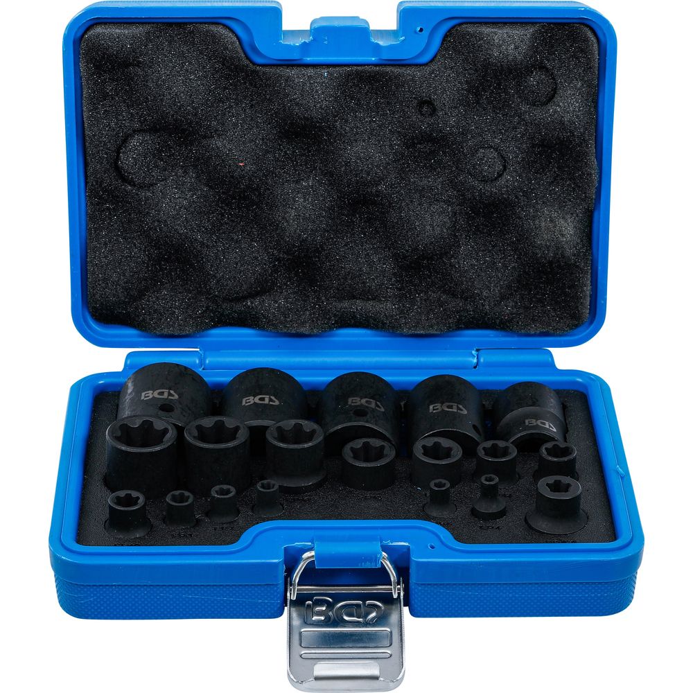 Schlagschrauber Nuss Satz E-Profil Plus 6.3mm (1/4"), 10mm (3/8"), 12.5mm (1/2"), Antrieb EP4-EP32, 19-tlg. Schlagschrauber Nuss Satz E-Profil Plus 6.3mm (1/4"), 10mm (3/8"), 12.5mm (1/2"), Antrieb EP4-EP32, 19-tlg.