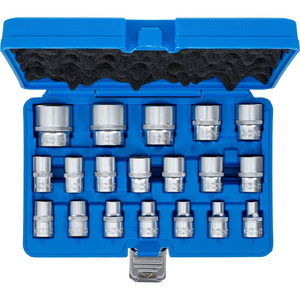 Steckschlüsselsatz Sechskant 12,5mm (1/2") Antrieb 8-32mm 19-tlg. Steckschlüsselsatz Sechskant 12,5mm (1/2") Antrieb 8-32mm 19-tlg.