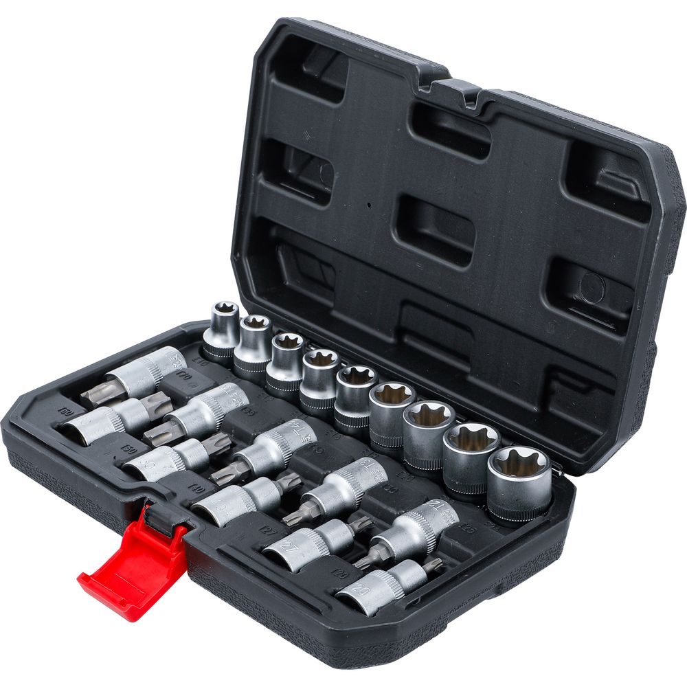 Bit- und Steckschlüssel-Satz, 1/2" Antrieb, T-Star und E-Profil, 19-tlg. Bit- und Steckschlüssel-Satz, 1/2" Antrieb, T-Star und E-Profil, 19-tlg.
