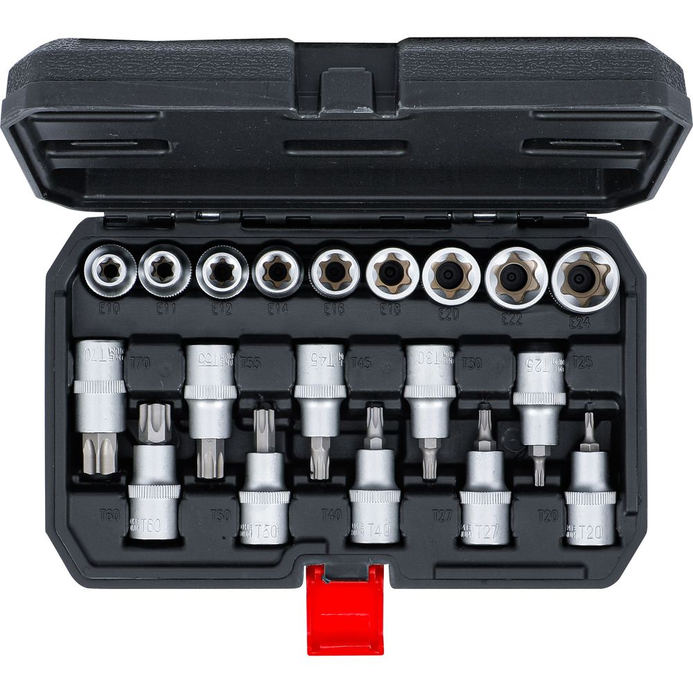 Bit- und Steckschlüssel-Satz, 1/2" Antrieb, T-Star und E-Profil, 19-tlg. Bit- und Steckschlüssel-Satz, 1/2" Antrieb, T-Star und E-Profil, 19-tlg.
