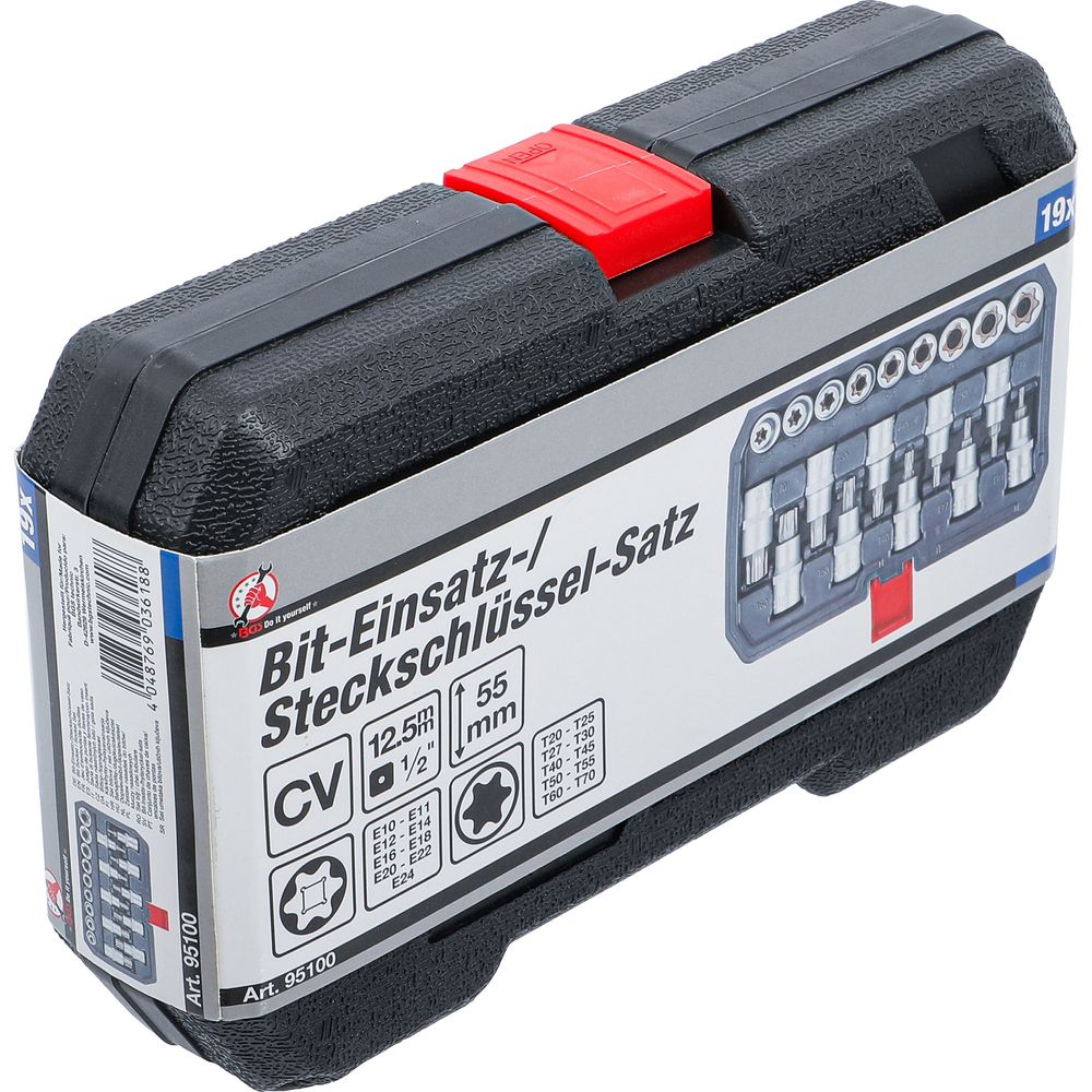 Bit- und Steckschlüssel-Satz, 1/2" Antrieb, T-Star und E-Profil, 19-tlg. Bit- und Steckschlüssel-Satz, 1/2" Antrieb, T-Star und E-Profil, 19-tlg.