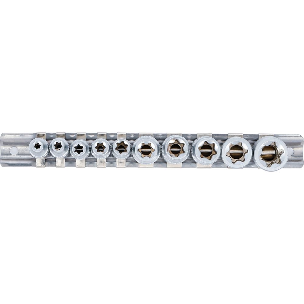 Stecknuss-Satz E-Profil, 1/4" & 3/8" Antrieb, E4–E16, 10-tlg. Stecknuss-Satz E-Profil, 1/4" & 3/8" Antrieb, E4–E16, 10-tlg.