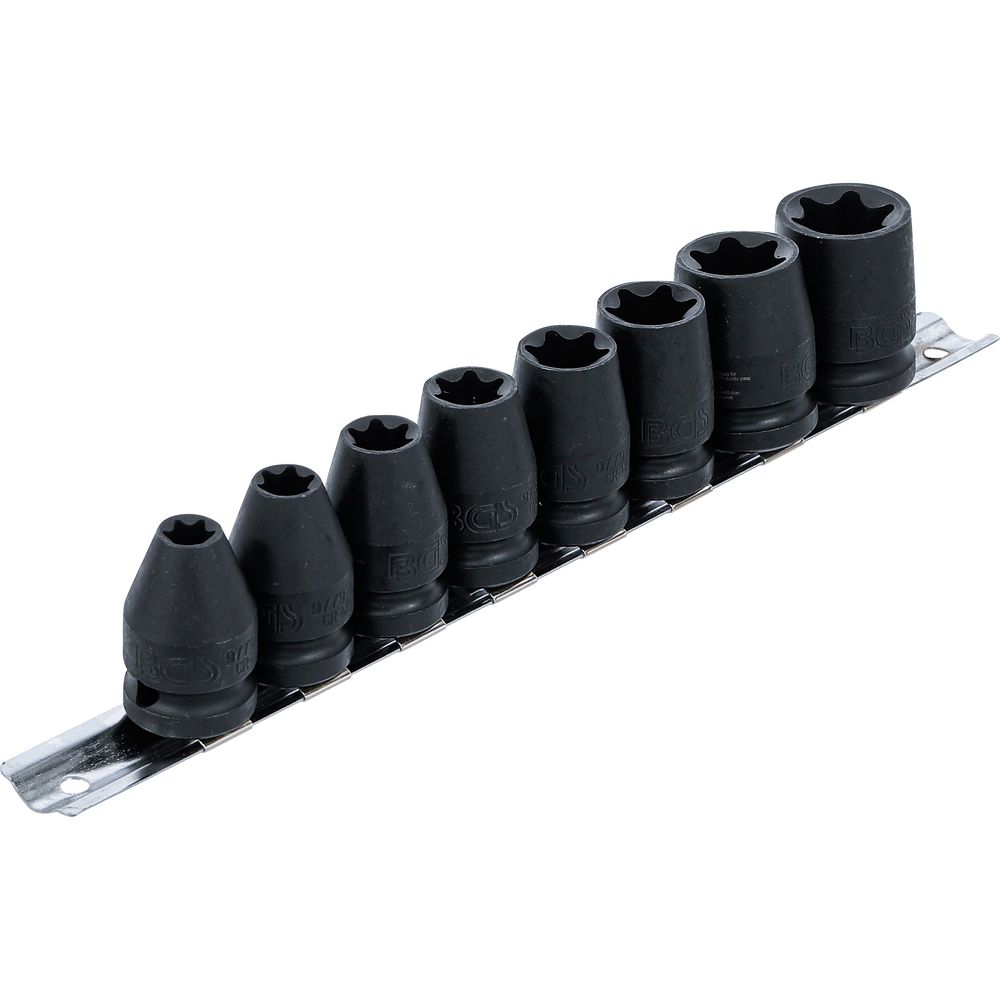 Impact Socket Set E-Star, 1/2" Drive, E10 - E24 mm, 8 pcs. Impact Socket Set E-Star, 1/2" Drive, E10 - E24 mm, 8 pcs.