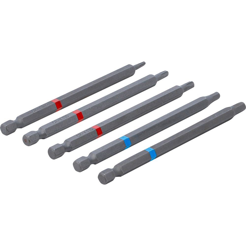 Bit-Set, 6.3mm (1/4") Antrieb, Innensechskant und T-Star (für Torx), Länge 110mm, 5-tlg. Bit-Set, 6.3mm (1/4") Antrieb, Innensechskant und T-Star (für Torx), Länge 110mm, 5-tlg.