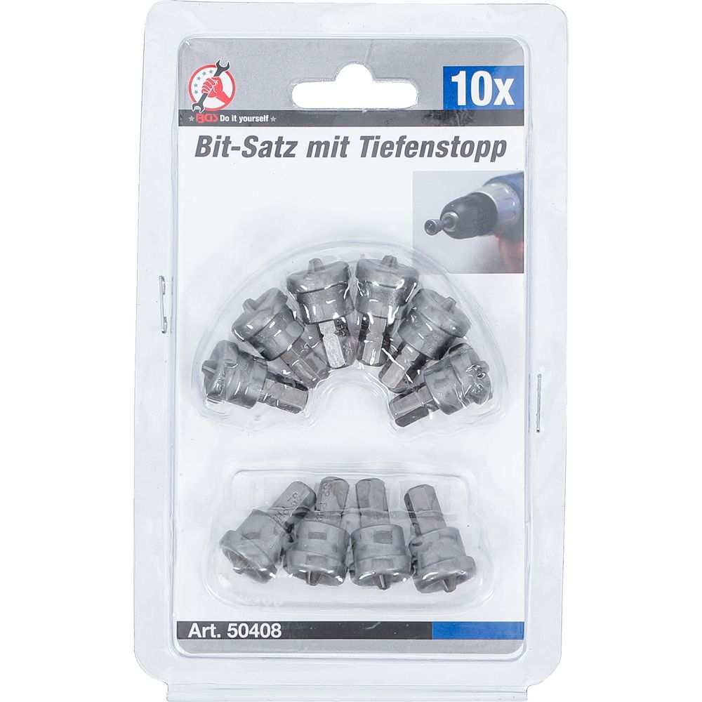 Bit-Set mit Tiefenanschlag für Gipskarton, 6.3mm (1/4") Antrieb, Kreuzschlitz PH2, 10-tlg. Bit-Set mit Tiefenanschlag für Gipskarton, 6.3mm (1/4") Antrieb, Kreuzschlitz PH2, 10-tlg.