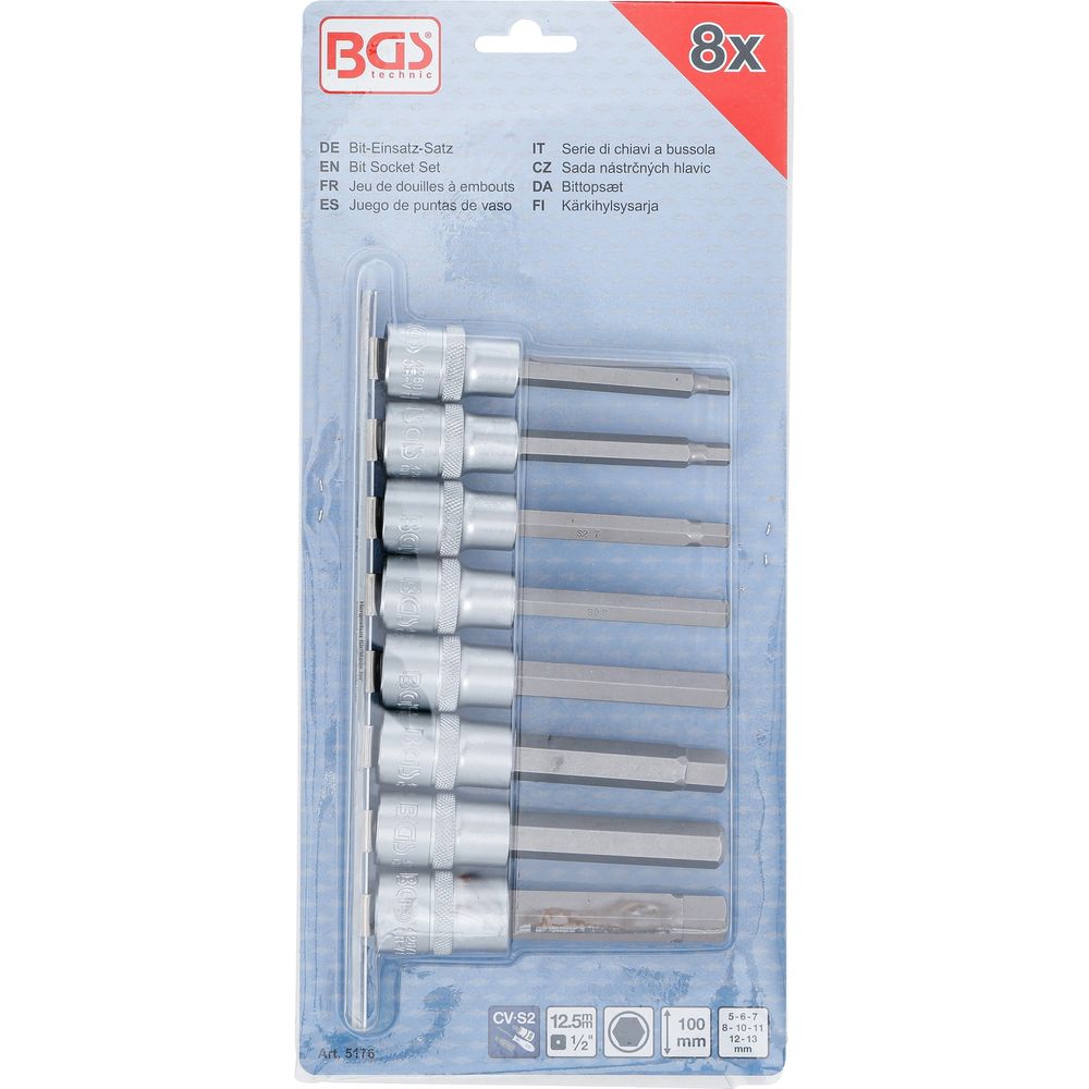 Steckschlüssel-Satz Innensechskant 12,5mm (1/2") Antrieb, 5-13mm, 8-tlg. Steckschlüssel-Satz Innensechskant 12,5mm (1/2") Antrieb, 5-13mm, 8-tlg.
