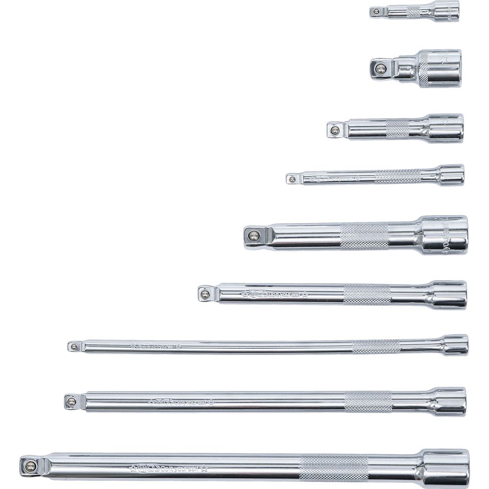 "Wobble" extension bar set 6.3/10/12.5mm (1/4"–3/8"–1/2"), 9pcs "Wobble" extension bar set 6.3/10/12.5mm (1/4"–3/8"–1/2"), 9pcs
