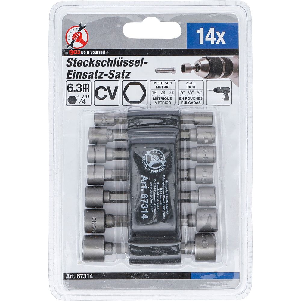 Steckschlüssel-Satz 6,3mm (1/4") metrisch + Zoll, 14-tlg. Steckschlüssel-Satz 6,3mm (1/4") metrisch + Zoll, 14-tlg.