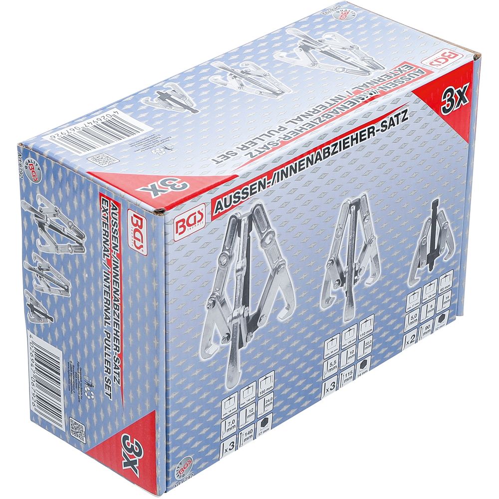 External / internal puller set 2/3-legs 100/120/150mm, 3pcs External / internal puller set 2/3-legs 100/120/150mm, 3pcs