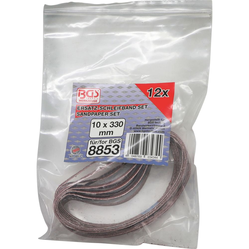 Schleifband-Set für BGS 8853, 10mm x 330mm, K60-K120, 12-tlg. Schleifband-Set für BGS 8853, 10mm x 330mm, K60-K120, 12-tlg.