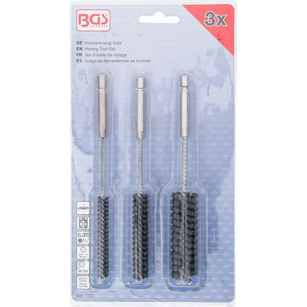 Honing tool set flexible, 3 pcs., K60/80, 8–12–20mm, 6.3mm (1/4") drive Honing tool set flexible, 3 pcs., K60/80, 8–12–20mm, 6.3mm (1/4") drive