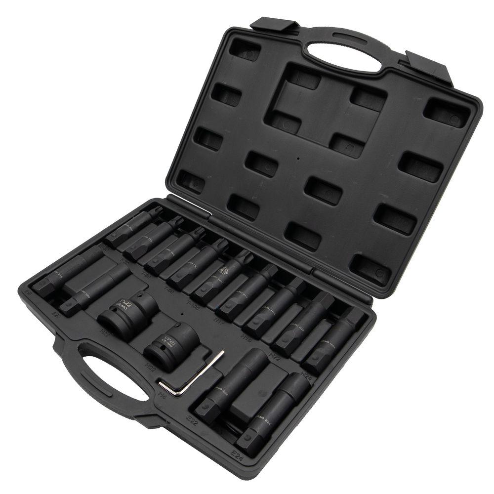 Hex, Torx, E-profil ütvecsavarozó dugókulcs és bit készlet, 16db Hex, Torx, E-profil ütvecsavarozó dugókulcs és bit készlet, 16db