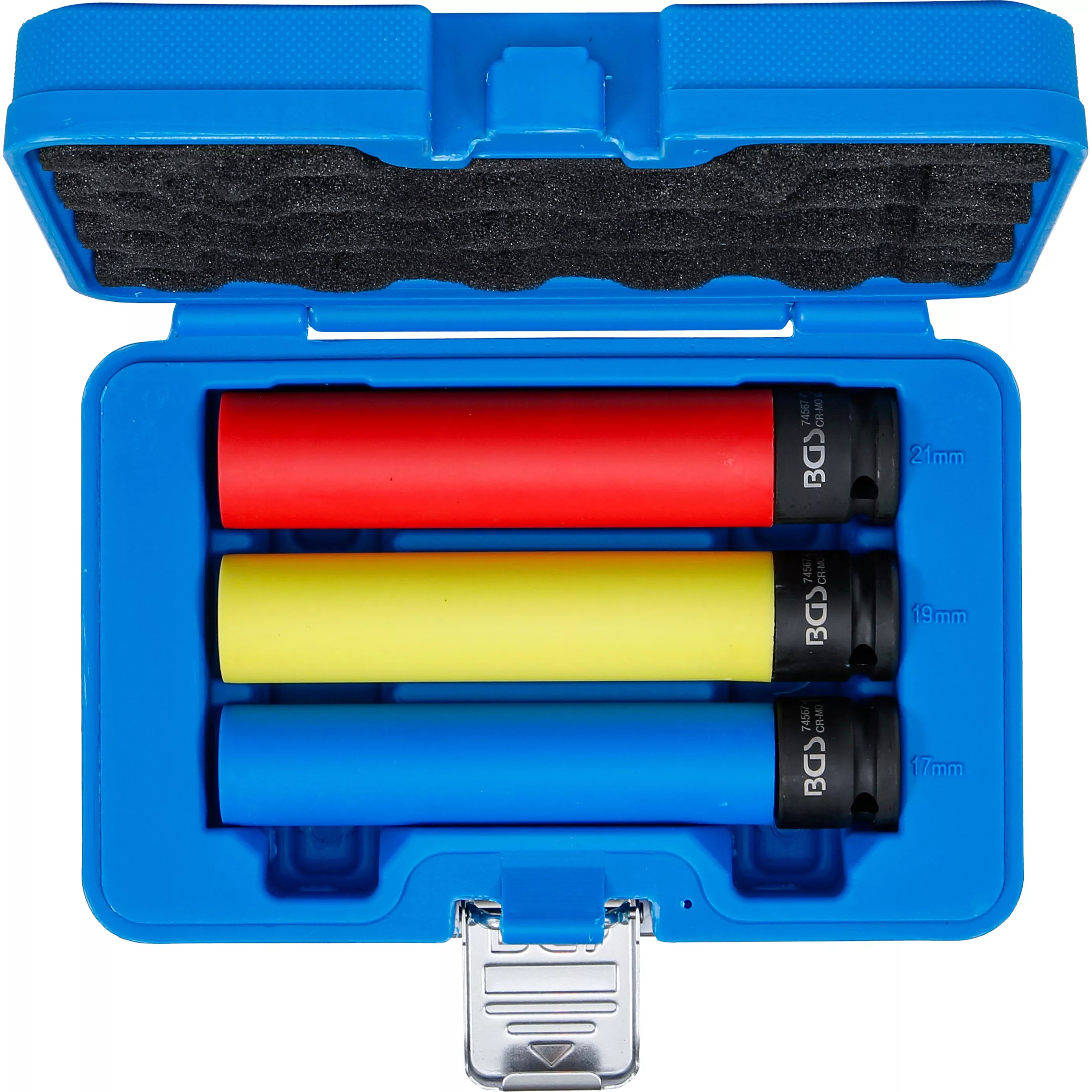 Schlag-Stecknuss-Satz mit Felgenschutz, extra lang, 3-tlg. (17/19/21mm), 1/2" Antrieb Schlag-Stecknuss-Satz mit Felgenschutz, extra lang, 3-tlg. (17/19/21mm), 1/2" Antrieb
