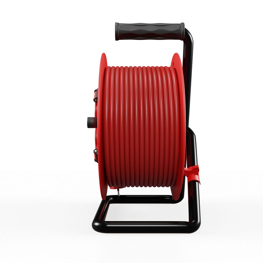 Extension cord reel with protection switch, red rubber cable