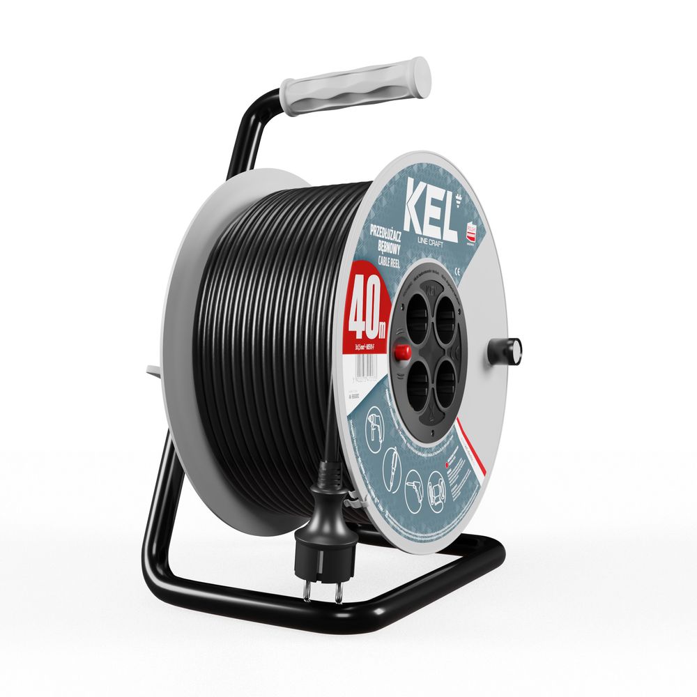 Extension cord reel with protection switch, black cable, length 40m W-98879